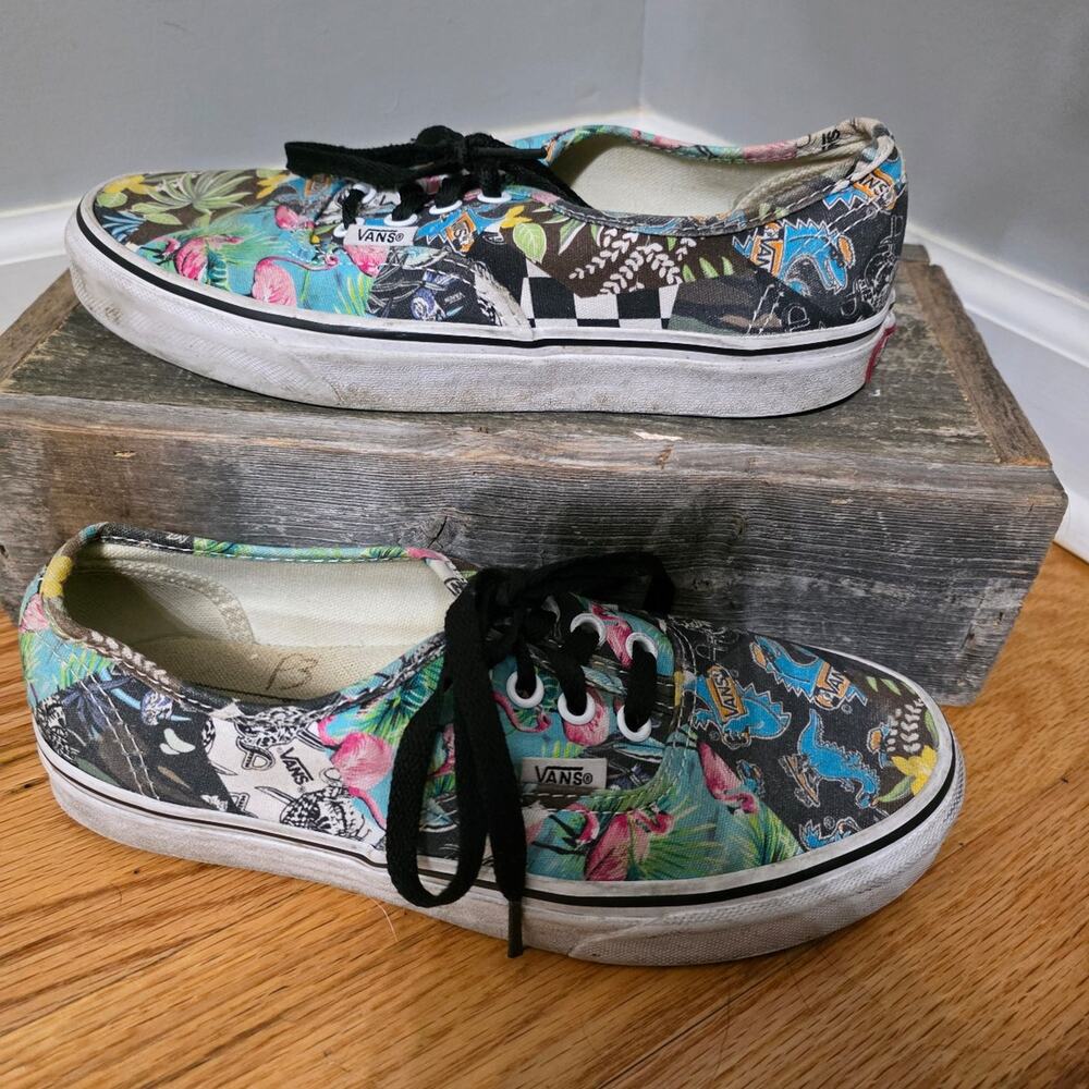 ​Vans Authentic Multi Print Mashup Flamingos Dinosaurs Shoes Men 6 Women 7.5